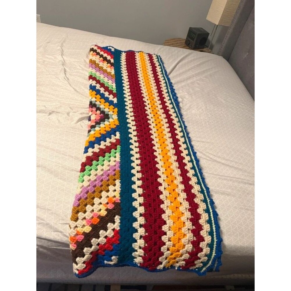 Vintage Multicolor Crochet Afghan 70x44 Granny Square Blanket Handmade Boho Thro - Picture 6 of 8